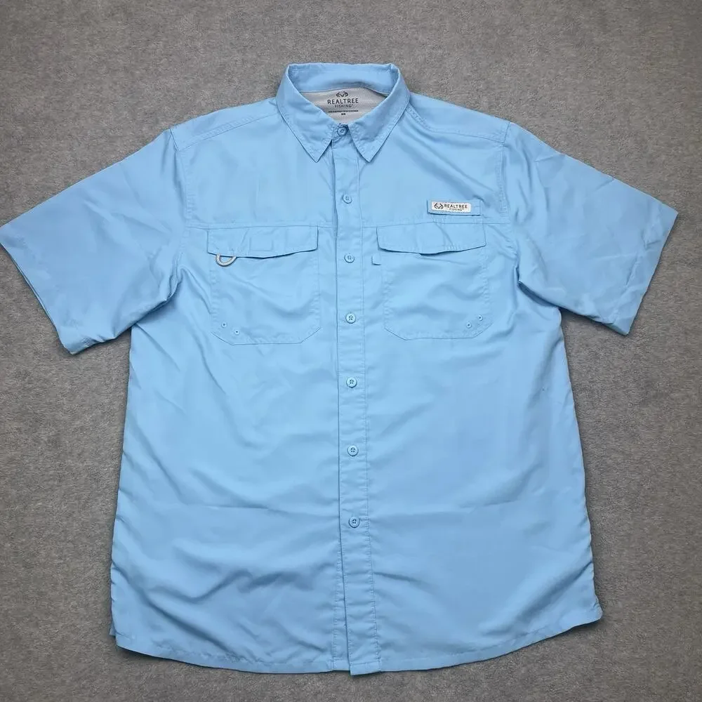 Realtree fishing button up shirt blue‎ lightweight cooling size medium
